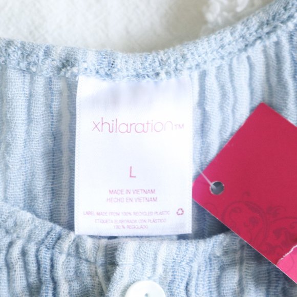 Xhilaration| Boho Blue & White Stripe Button Up Romper Swim Beach Coverup NWT| L - Picture 6 of 10